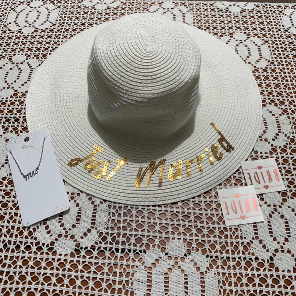 Bride bundle Floppy hat, Necklace and temp tattoos